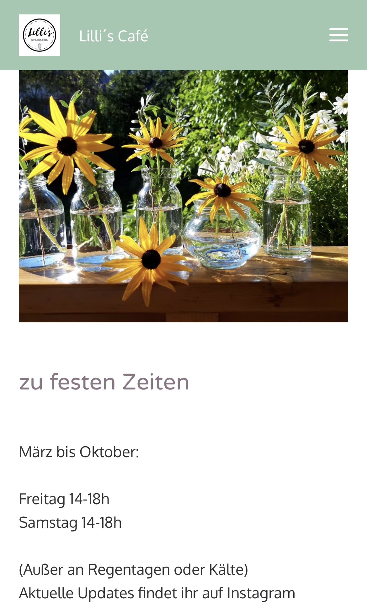 Aktuelle Öffnungszeiten Café Lilli‘s